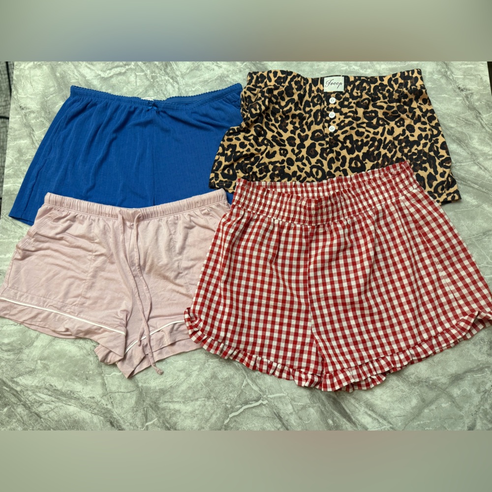 Set of 4 Women's High Waist Shorts - Blue, Pink, Red, Leopard